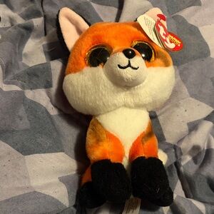 Ty Orange and White Fox Plush with Black Accents